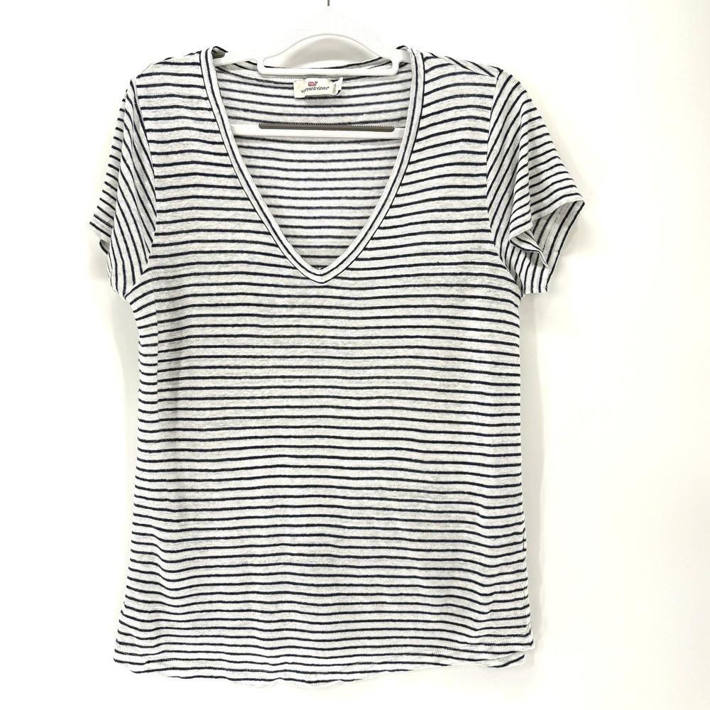 Vineyard Vines T-Shirt Womens Small Navy White Striped V Neck Short Sleeve Soft